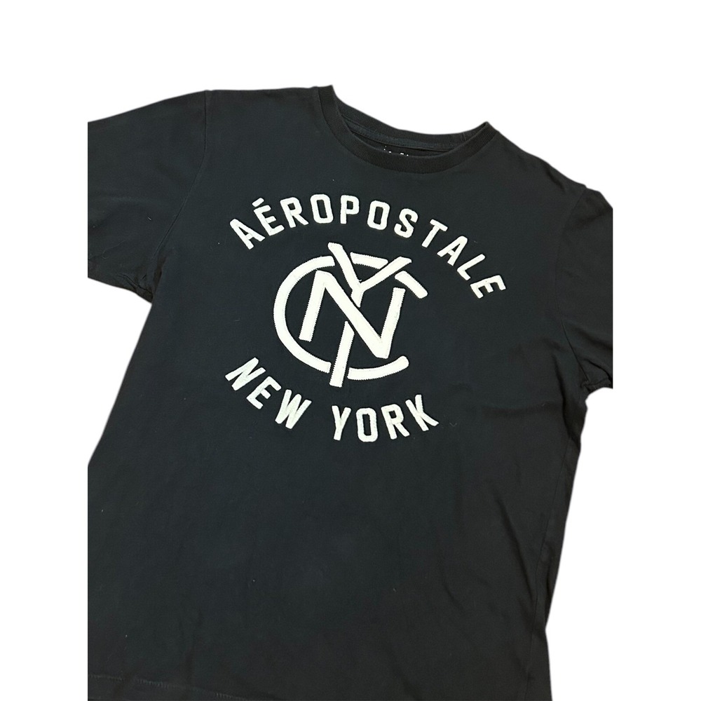 Aeropostale New York Medium single stitch black large raised logo hit Y2K tee